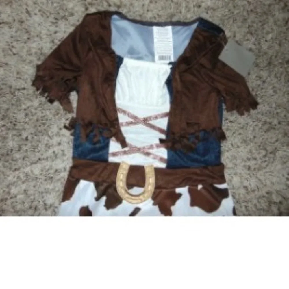 Cowgirl & Cowboy Boots Halloween Costume 4/6 Brown Dress, Hat, Scarf 4 Pc Girls - Picture 8 of 13